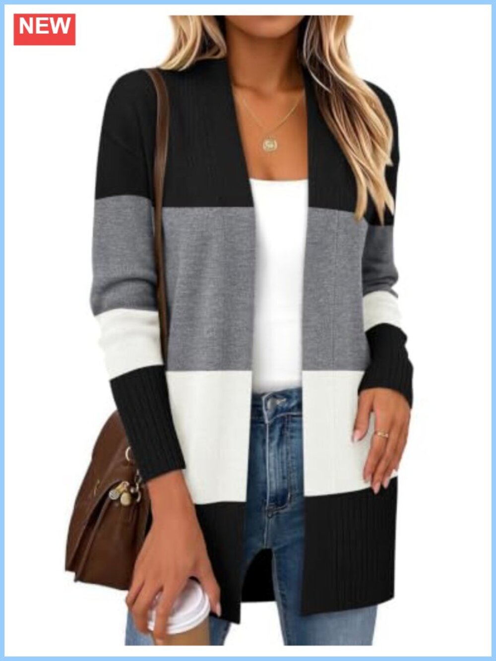 Open Front Cardigan Long Sleeve V-Neck Loose Knit Lightweight Layer Sweater